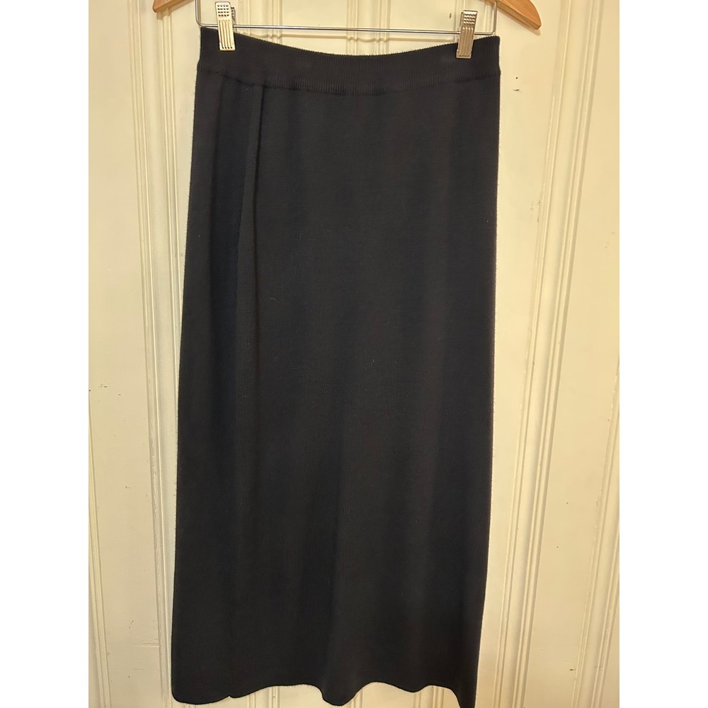 NWOT Valerie Stevens L Black 100% Extra Fine Merino Wool Knit Long Skirt Minimal
